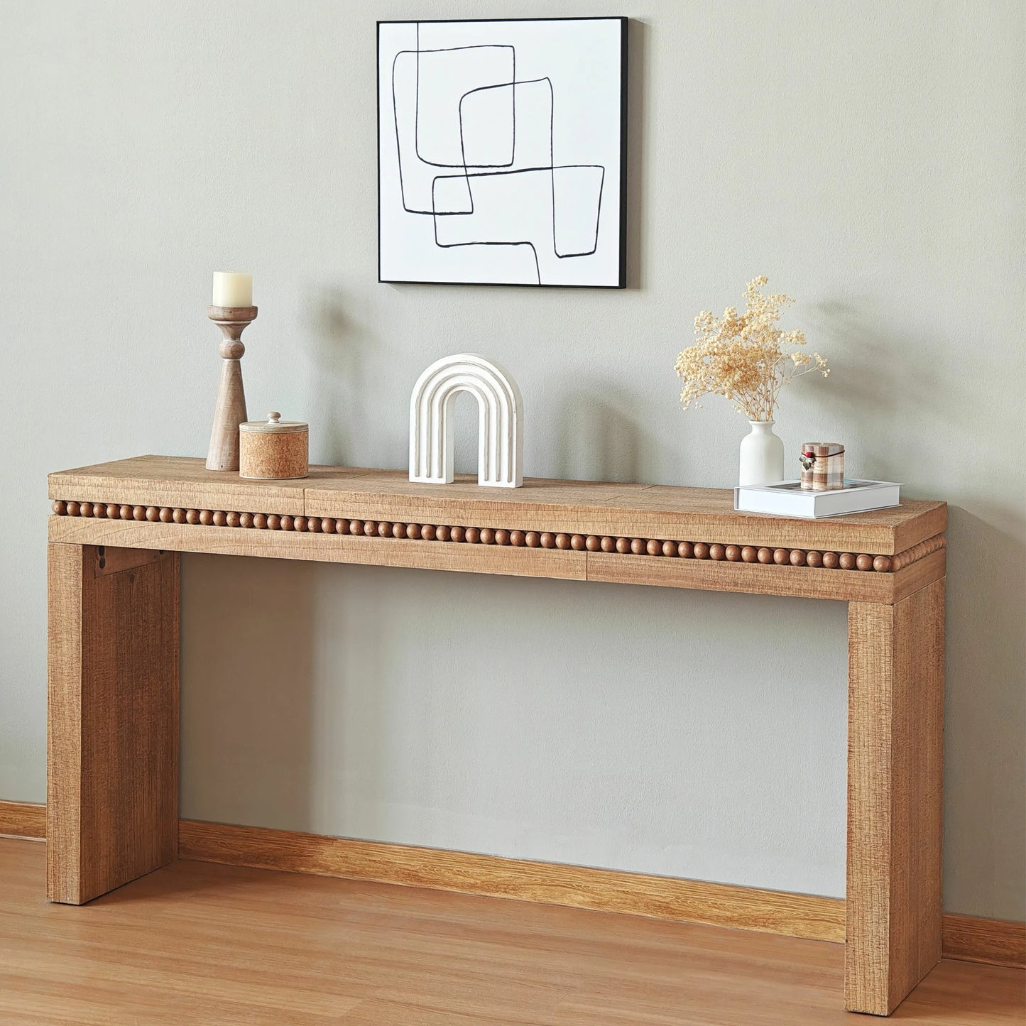 64" Rustic Console Table – Beaded Trim, Entryway & Living Room