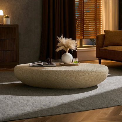 53.35" Elliptical Fiberglass Coffee Table – Matte Rock Texture, No Assembly