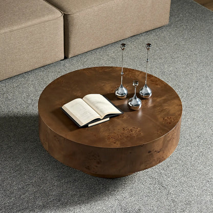 31.49''Mid Century Modern Round Wood Coffee Table with Burl Wood Veneer