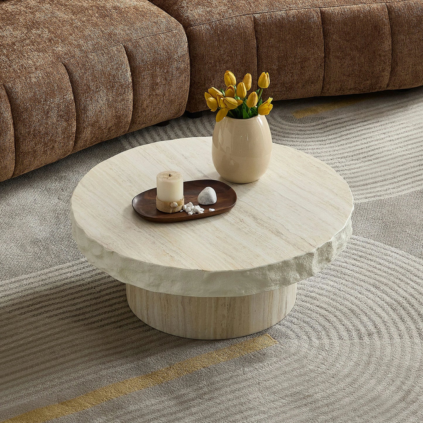 Faux Marble Textured Coffee Table – No Assembly, Modern Living Room