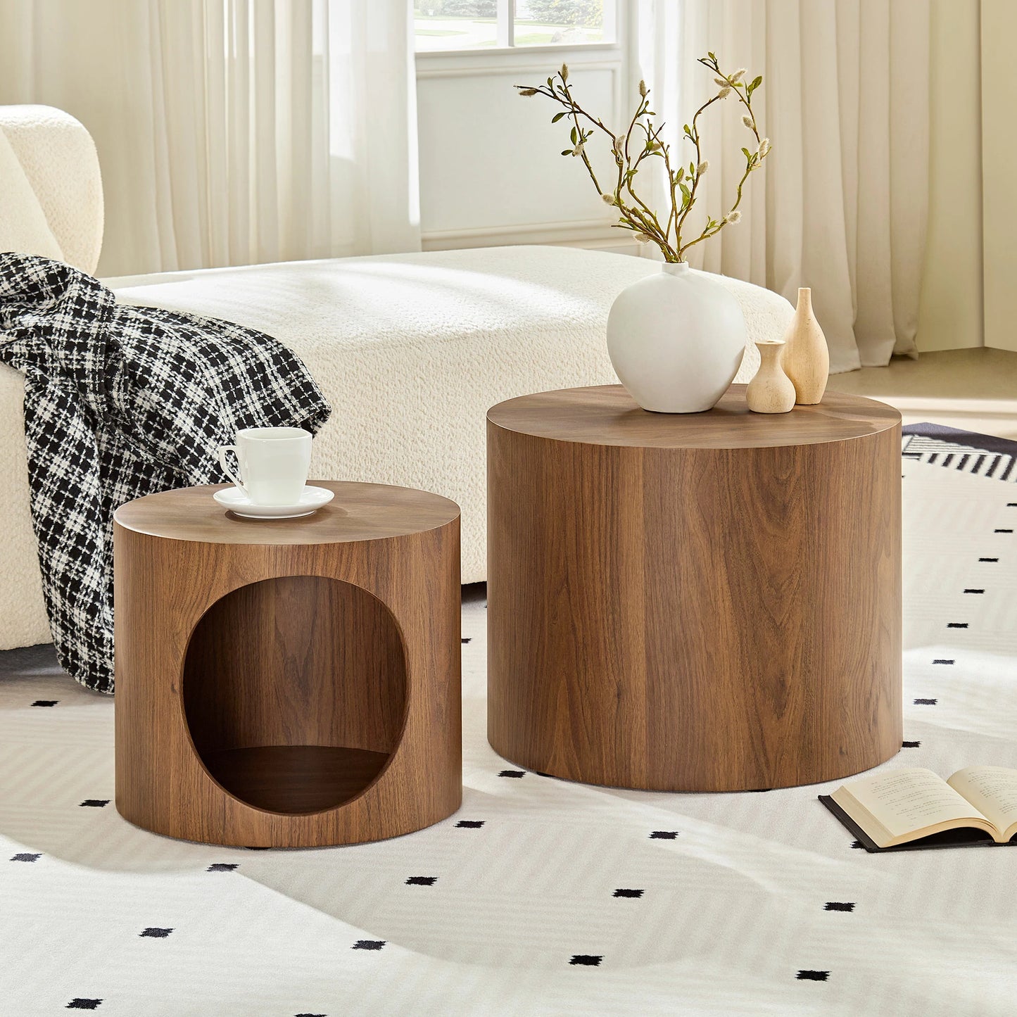 Cat Nest Stool Set – 2-Piece Round Nesting Coffee Tables, No Assembly