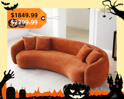 102'' 5-Seater Modern Boucle Sectional Sofa – Curved Half Moon Design in White Teddy Fleece Velvet