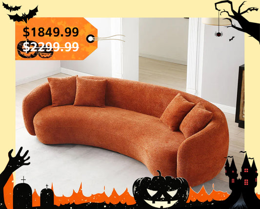 102'' 5-Seater Modern Boucle Sectional Sofa – Curved Half Moon Design in White Teddy Fleece Velvet