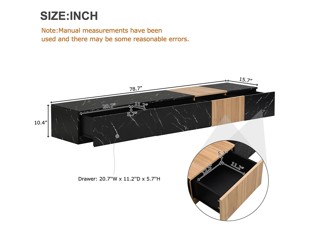Modern TV Stand with Faux Marble & Walnut Finish for 88" TVs, 4-Drawer