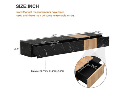 Modern TV Stand with Faux Marble & Walnut Finish for 88" TVs, 4-Drawer