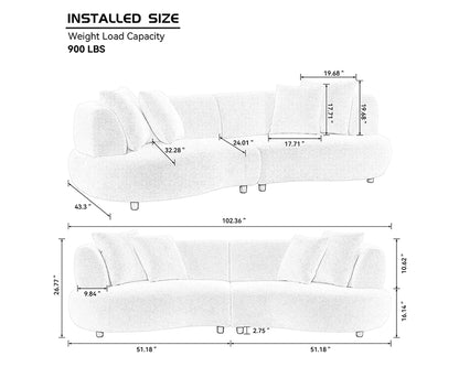 102.36 inch 4-Seat Boucle Fabric Cream Style Couch