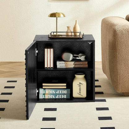 Wooden Side Cabinet – Geometric Embossed Relief, 2 Drawers