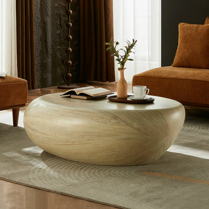 43.31" Elliptical Fiberglass Coffee Table – Matte Rock Texture, No Assembly