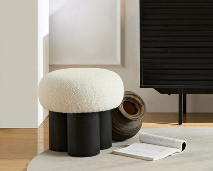Mushroom stool, grieg plush cushion, wooden barrel PVC pipe