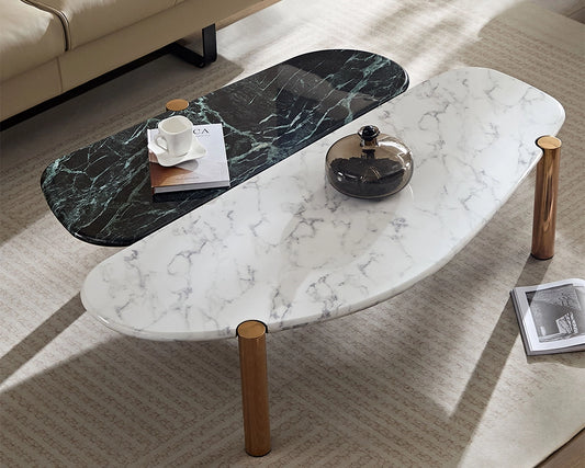 Modern Coffee Table with Gold Frame & Faux Marble Top