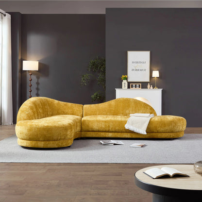 113.78" Mid-Century Chaise Sofa – Right Facing, Upholstered, Yellow