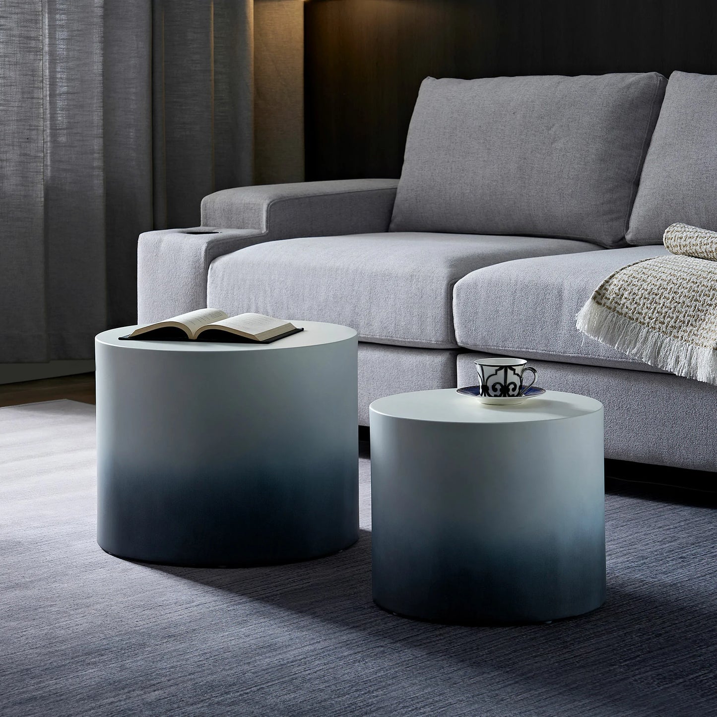 Modern Nesting Table Set of 2 with MDF Veneer, White & Black