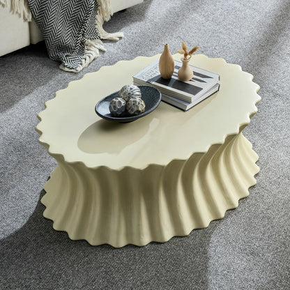 35.04" Oval Fiberglass Coffee Table – No Assembly, Vintage Beige