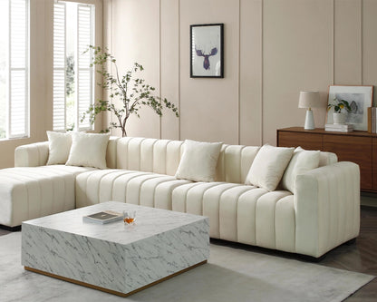 139'' Channel Velvet Material Tufted Sofa Velvet Upholstered Left Chaise Modular Sofa beige
