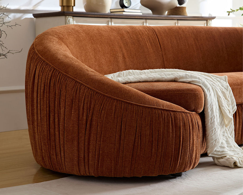 Modern Curved 4-Seat Sofa, Upholstered Fabric, No Assembly Needed, Beige