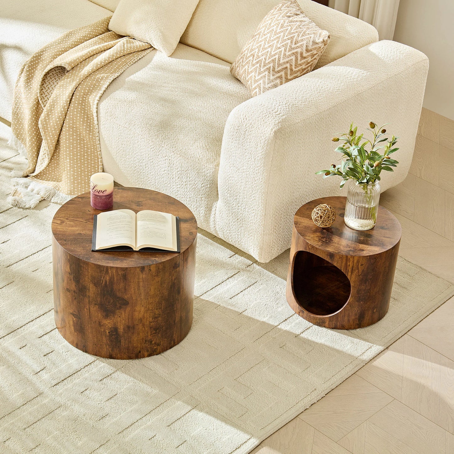 Cat Nest Stool Set – 2-Piece Round Nesting Coffee Tables, No Assembly