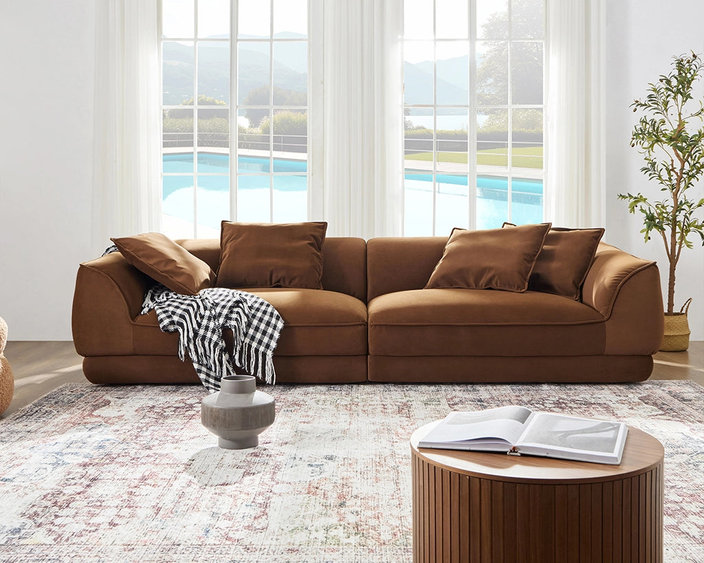 110.22“Camel Sofa WKS16C: Modular Design with Removable Pillowcases & Solid Wood Frame