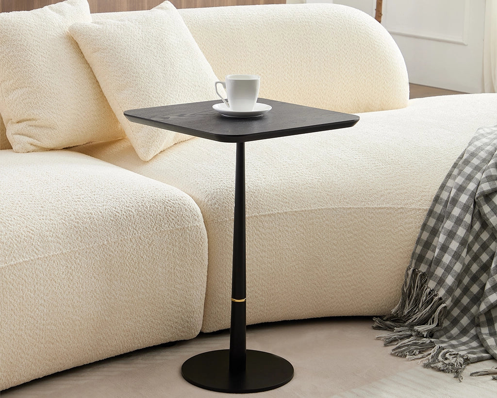 Modern Square Side Table with Gold Accent Ring