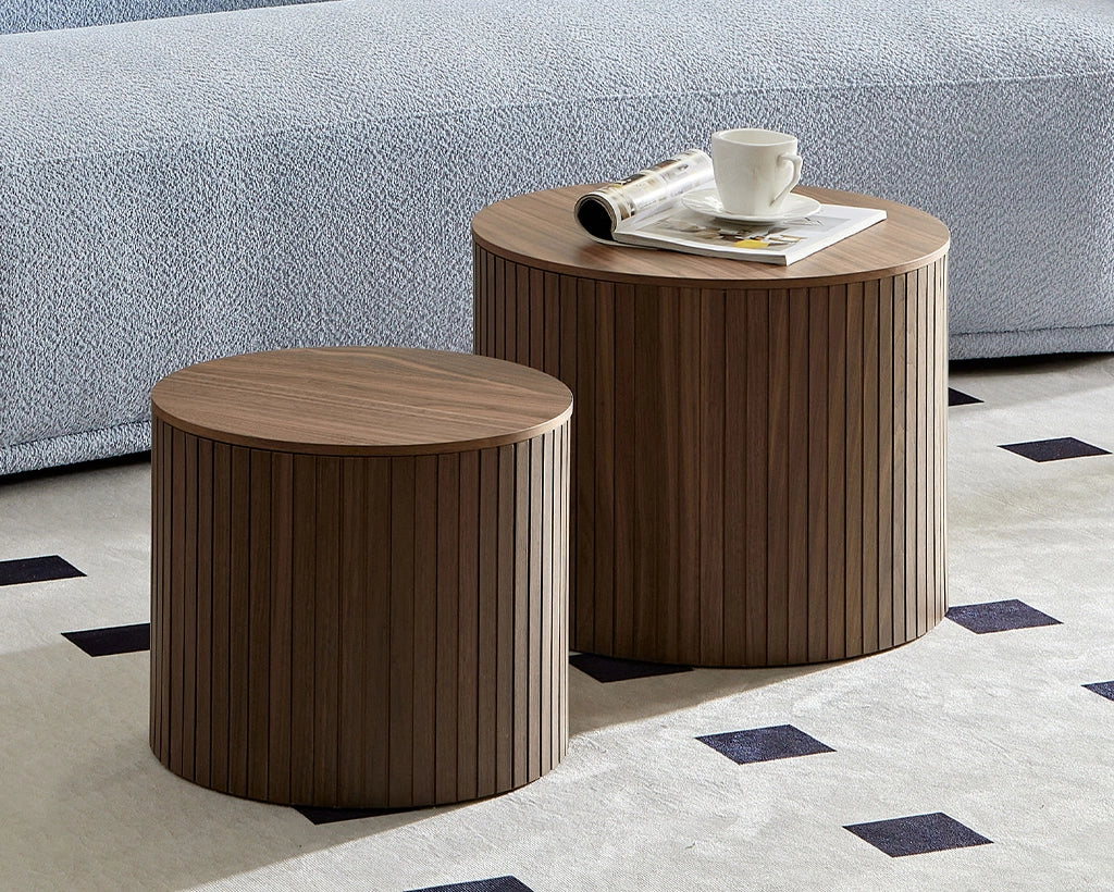 Handcrafted Round MDF Nesting Tables, 2-Piece Set with Storage