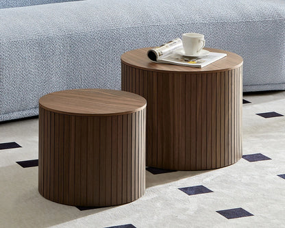 Handcrafted Round MDF Nesting Tables, 2-Piece Set with Storage