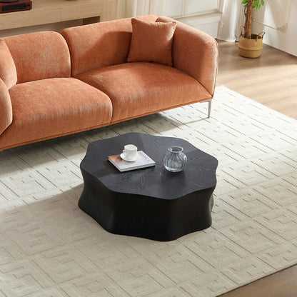 Petal Shape Coffee Table, Black Birch Wood Grain Fiberglass