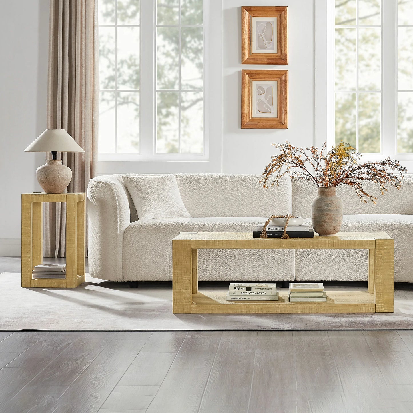 2-Tier Rectangle Coffee Table Set – 2-Piece, Easy Assembly, Natural