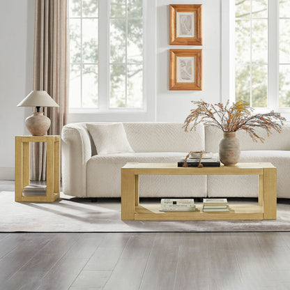 2-Tier Rectangle Coffee Table Set – 2-Piece, Easy Assembly, Natural