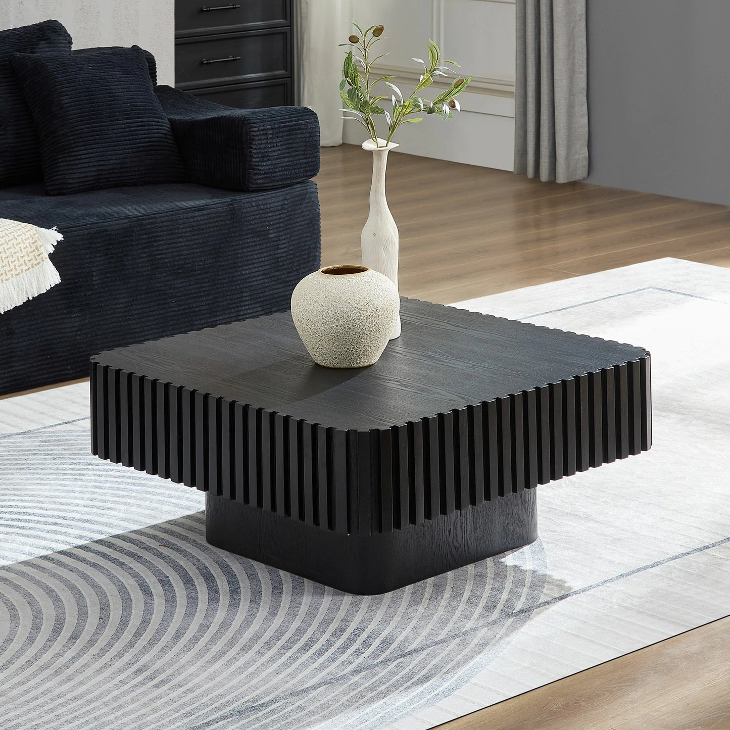 Upgraded Height 35.43" Drum Coffee Table - Square MDF Pedestal - Multi-Color
