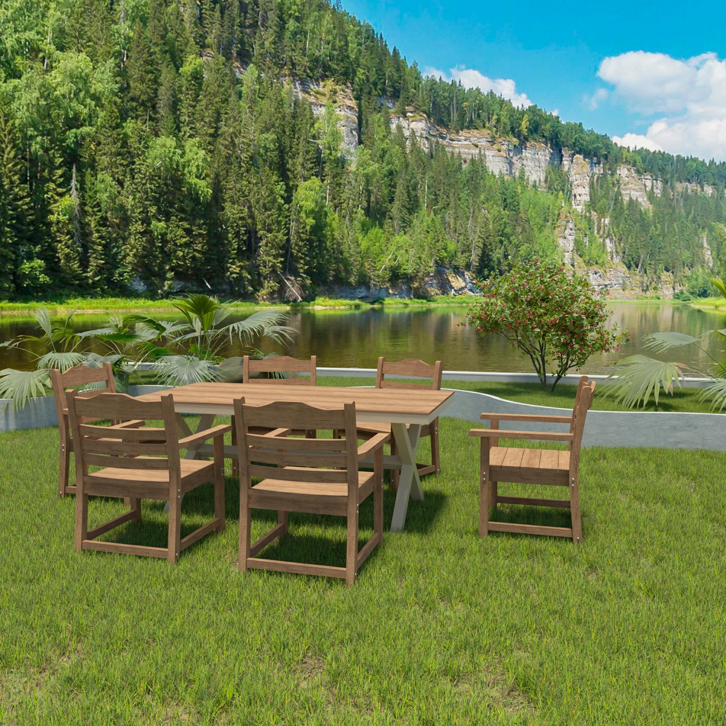 HIPS Patio Dining Chair Set of 2 – Imitation Wood Grain, Armrests