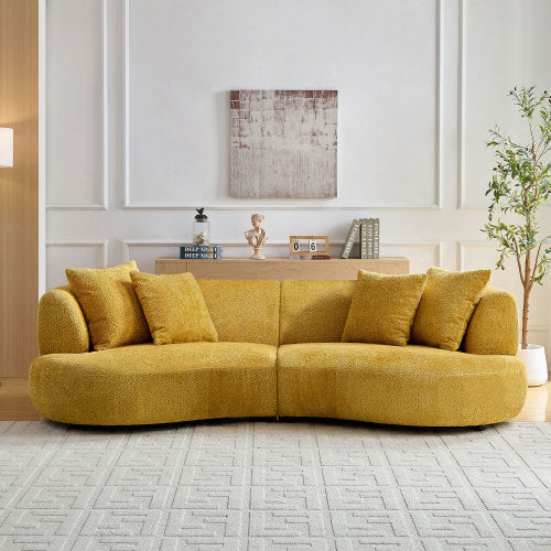 102"Soft Wave 4-Seat Boucle Fabric Cream Style Couch White/Green