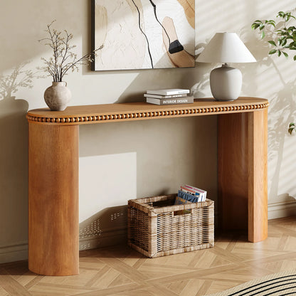 Mirod Vintage Console Table – Beaded Trim, Reversible Curved Legs