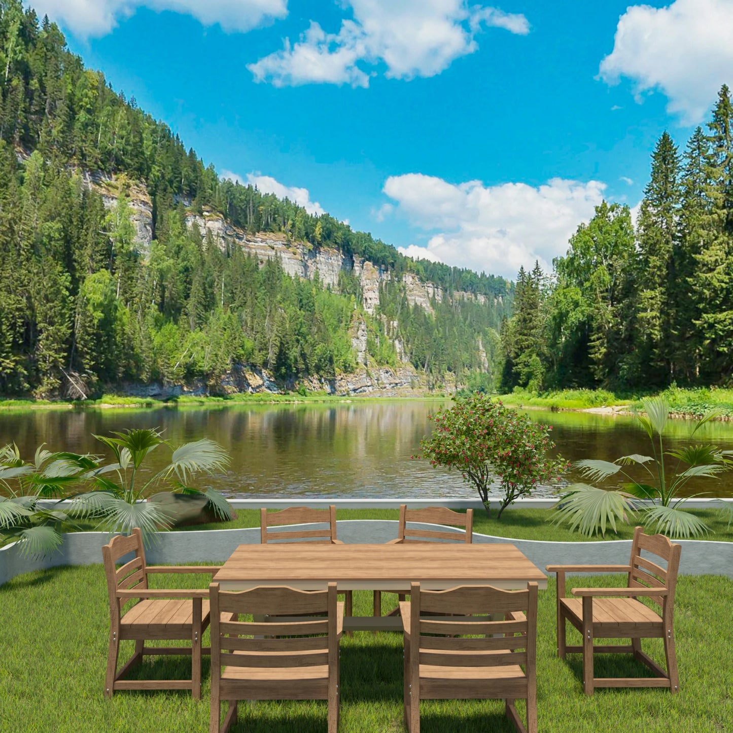 HIPS Patio Dining Chair Set of 2 – Imitation Wood Grain, Armrests