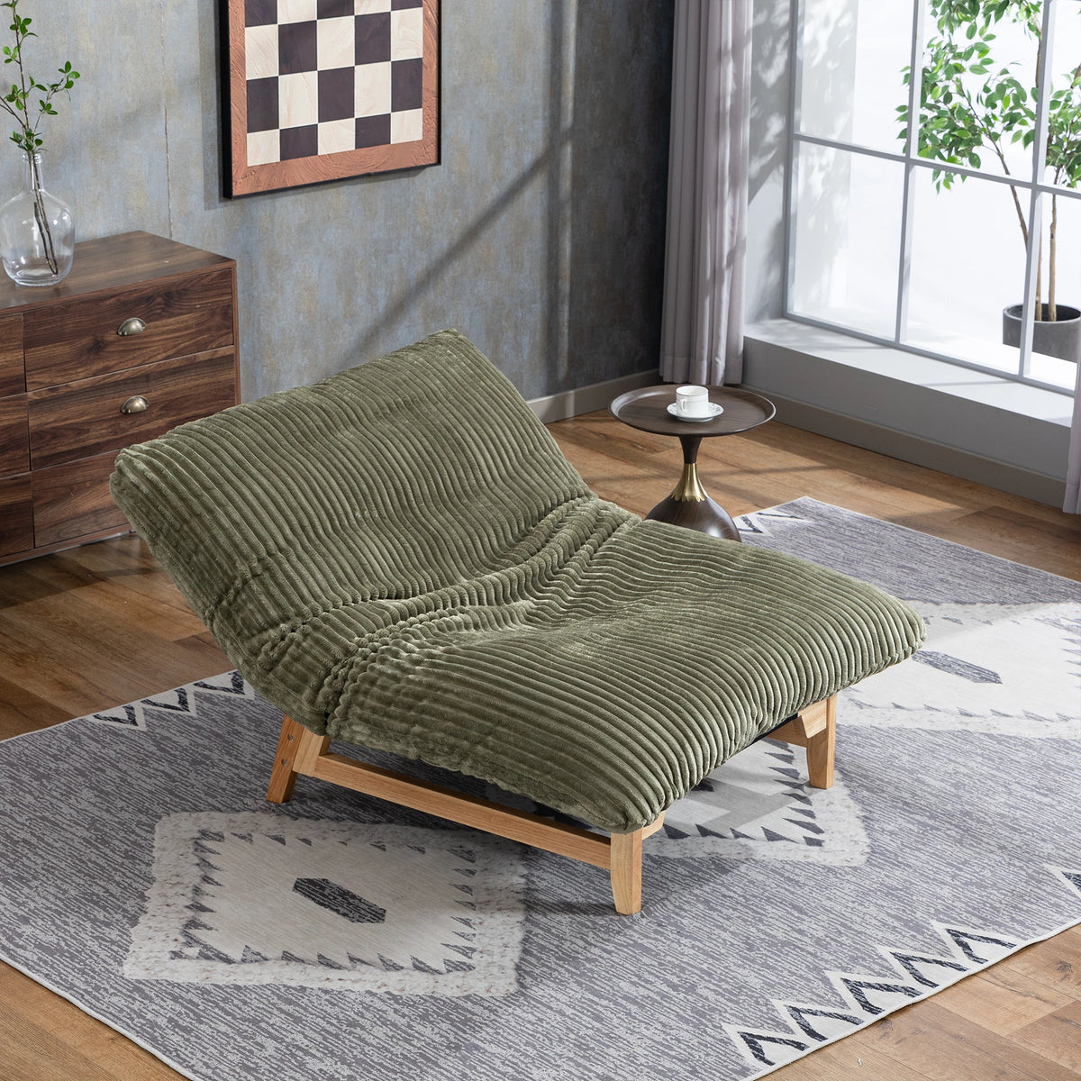 Bean Bag Chair with Solid Wood Frame – Corduroy Accent Lazy Sofa