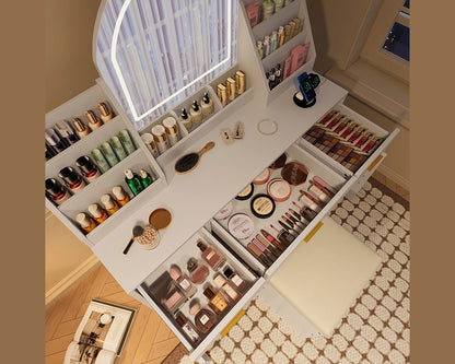47.2" Makeup Vanity Set with LED Mirror, Storage Stool & Drawers - White