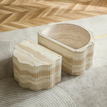 39.61" Pet House Travertine 2-Piece Round Coffee Table Set – No Assembly