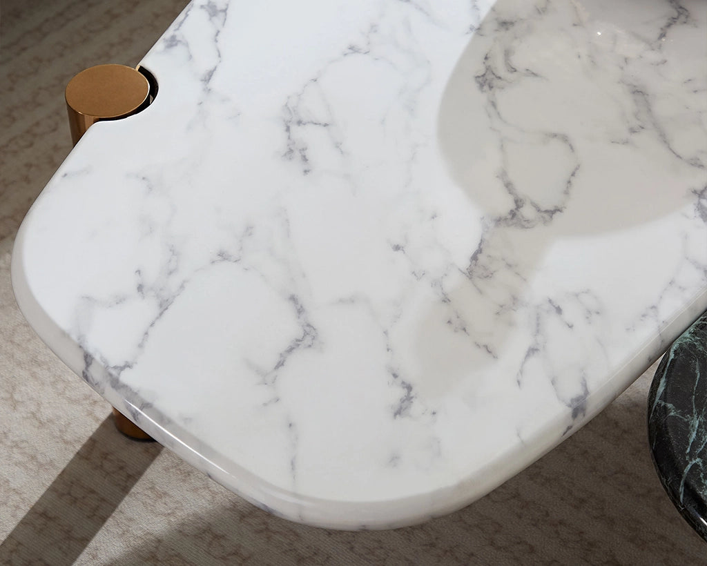 Modern Coffee Table with Gold Frame & Faux Marble Top