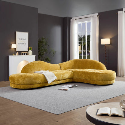 113.78" Mid-Century Chaise Sofa – Right Facing, Upholstered, Yellow