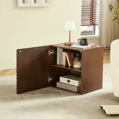 Wooden Side Cabinet – Geometric Embossed Relief, 2 Drawers