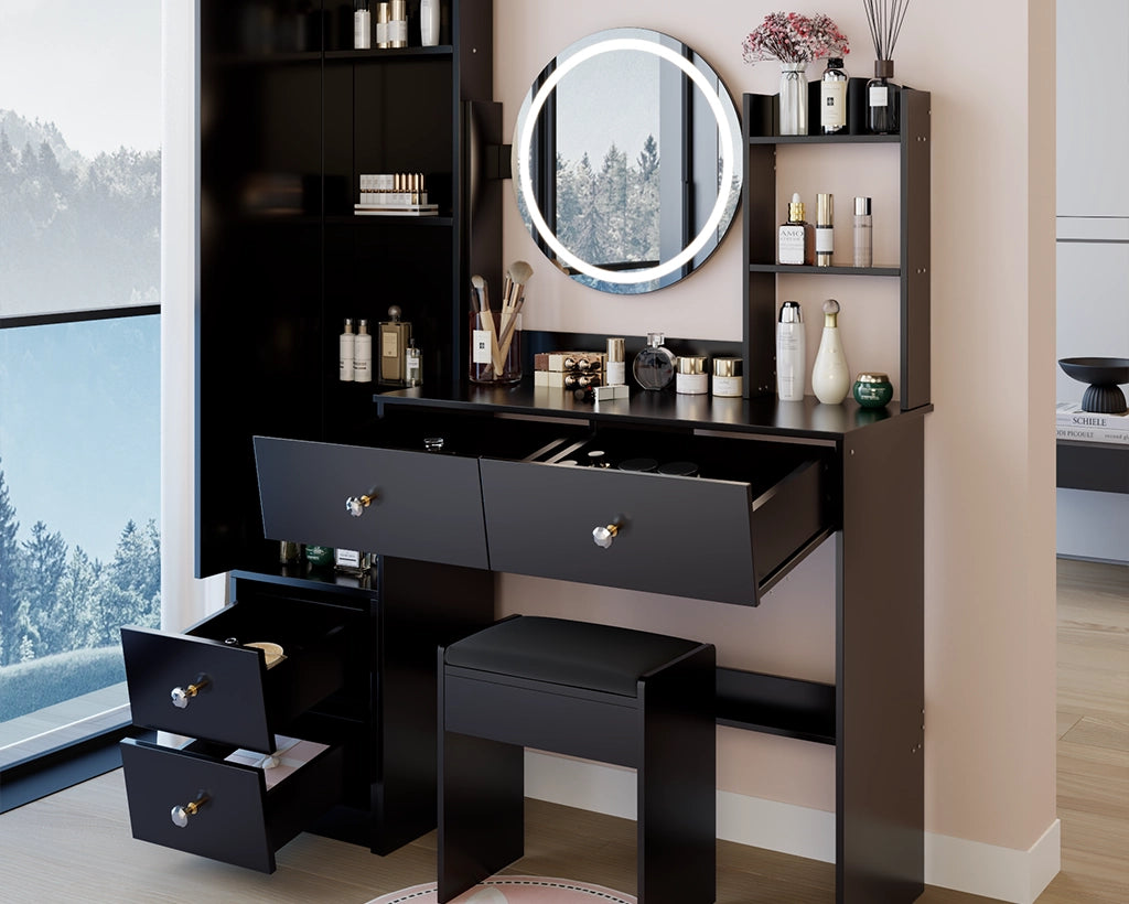 Full Body Mirror Cabinet & LED Vanity Set with Storage