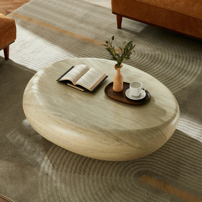43.31" Elliptical Fiberglass Coffee Table – Matte Rock Texture, No Assembly
