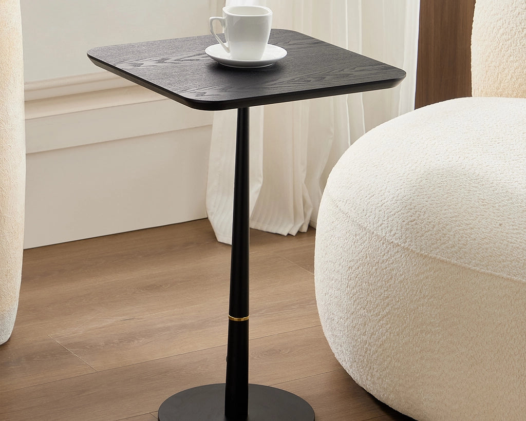 Modern Square Side Table with Gold Accent Ring