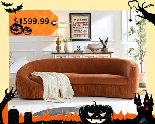 Modern Curved 4-Seat Sofa, Upholstered Fabric, No Assembly Needed