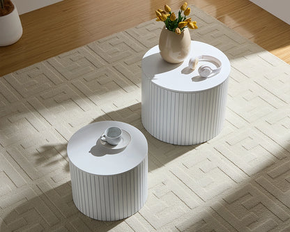 Handcrafted Round MDF Nesting Tables, 2-Piece Set with Storage