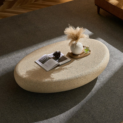 53.35" Elliptical Fiberglass Coffee Table – Matte Rock Texture, No Assembly