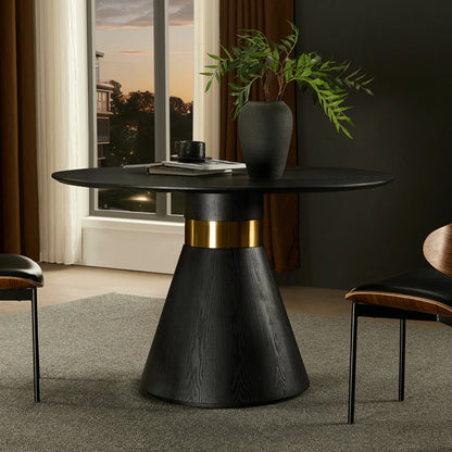 47.24" Round Dining Table – Black & Gold Pedestal, Glam