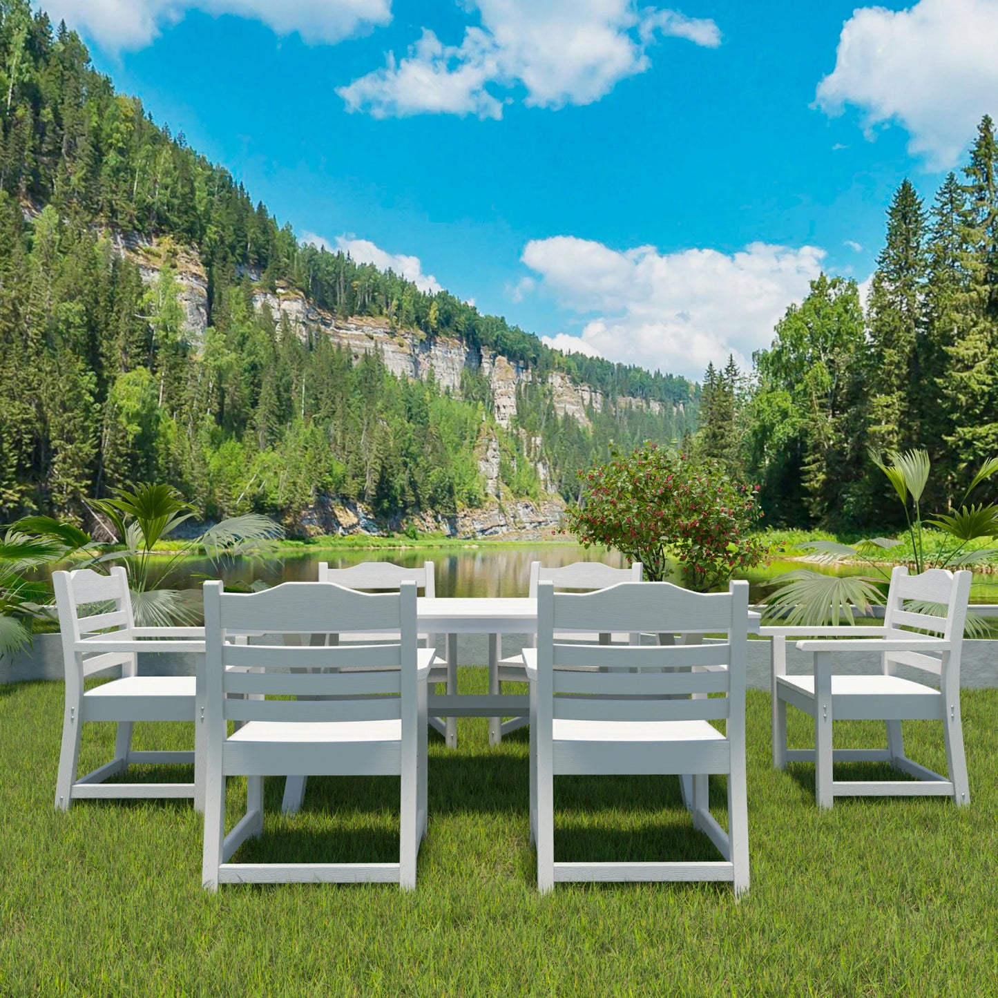 HIPS Patio Dining Chair Set of 2 – Imitation Wood Grain, Armrests