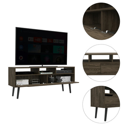 TV Stand for 52" TVs with 3 Open Shelves & 2 Drawers, Walnut Finish