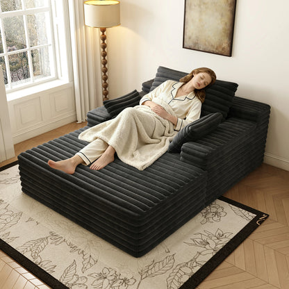 63"x47" Modern Sofa Bed Lounger – No Assembly, Black Corduroy