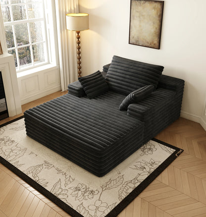 63"x47" Modern Sofa Bed Lounger – No Assembly, Black Corduroy