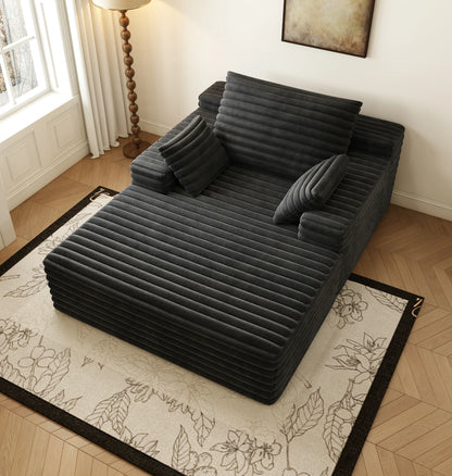 63"x47" Modern Sofa Bed Lounger – No Assembly, Black Corduroy